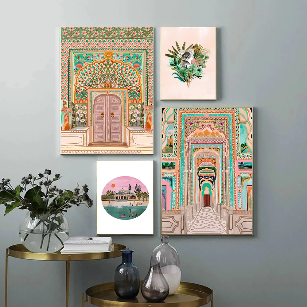 

Watercolor Morocco Door Vintage Poster Corridor Architecture Art Pictures Printed Living Room Canvas Painting Picture Home Decor