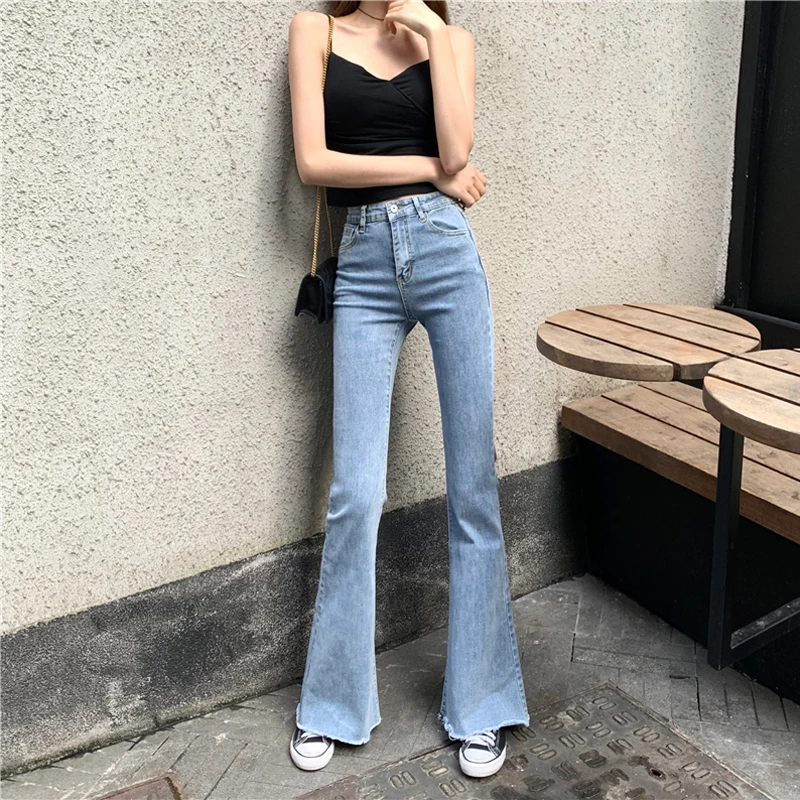 Straight trousers high waist micro flared pants jeans women 2020 spring new thin section was thin tight skinny wide leg pants miss me jeans