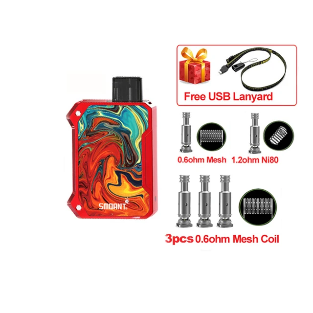 red 0.6 mesh Smoant Battlestar Детский комплект 750 мАч Pod Vape 15 Вт 2 мл картридж Ом Ni80/Ом сетчатая катушка комплекты электронных сигарет vs Pasito Drag Nano - Цвет: red 0.6 mesh