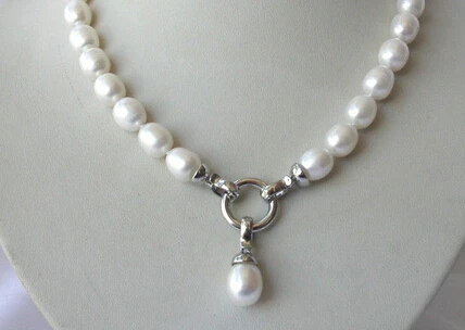 

Free shipping stunning 9-10mm baroque white freshwater cultured pearl necklace 18"