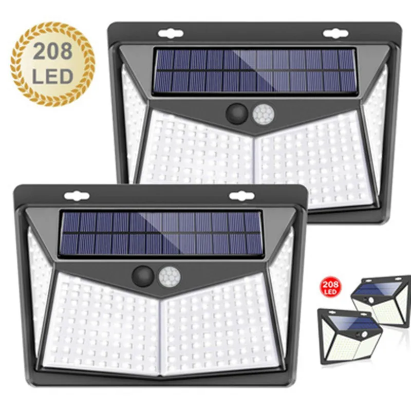 Solar Lamp 208LED Outdoor Solar Light Motion Body Sensor Solar Powered Spotlight 3 Modes Sunlight For Courtyard Street Lamp