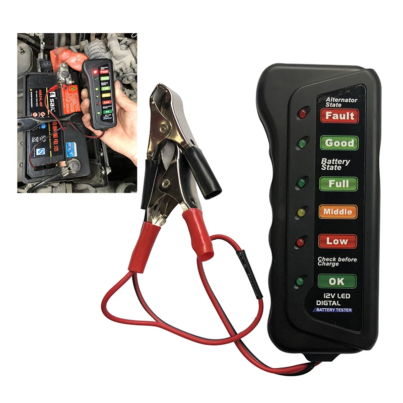 

12V Car Battery Tester Digital Battery Alternator Status Analyzer For Auto Motorcycle Cranking System Check Diagnostic Tool