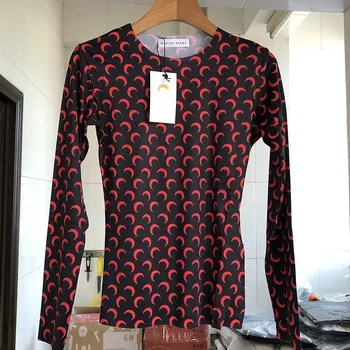 

Marine Serre Bottoming T-Shirt Women Loog Sleeve Hot sell Half moon Tights Top Tees Marine Serre t shirt women