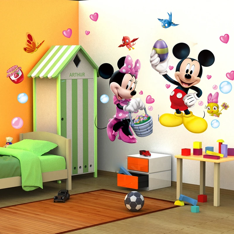 Disney Mickey Minnie Mouse Birds Wall Decals Kids Rooms Nursery Home Decor Cartoon Wall Stickers Pvc Mural Art Diy Posters