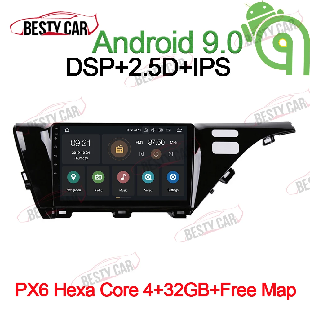 10," Android 9,0 Автомобильный мультимедийный плеер Радио Стерео gps навигация для Toyota Camry головное устройство wifi Bluetooth DSP - Цвет: PX6-4-32GB-CarPlay
