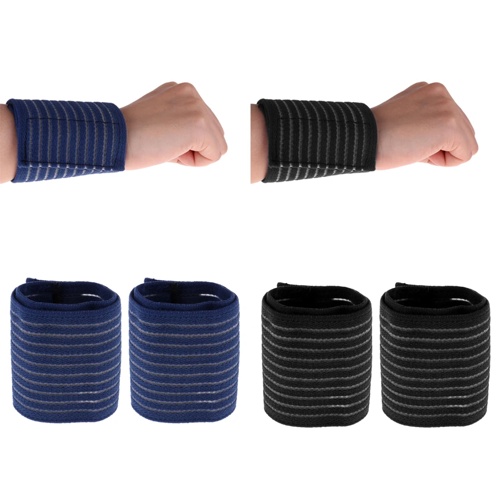 2 Pairs Wrist Band Support Sleeve - Adjustable Compression Strap Elastic & Breathable Fabric for Tennis, Sports, Exercise