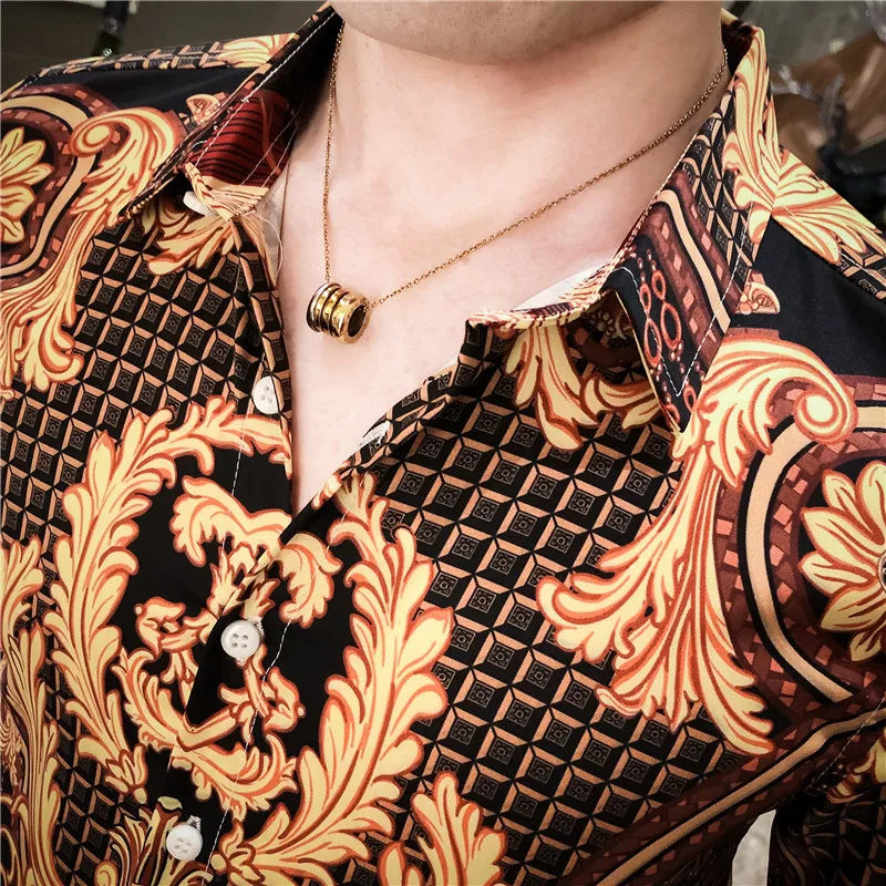 Черная, Золотая рубашка барокко для мужчин, приталенная рубашка, Camisas Para Hombre, с узором пейсли, мужская рубашка, мужская рубашка с длинным рукавом