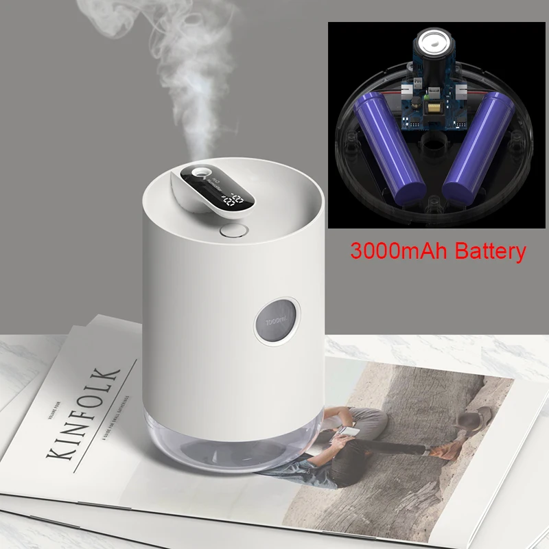 1L Built-in battery Air Humidifier With 3000mAh Battery Ultrasonic Essential Aroma Oil Diffuser Home Portable Purifier Mist | Бытовая