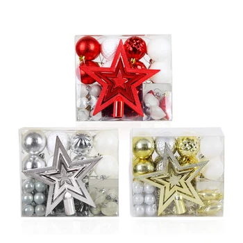 

50PCS Christmas Tree Ornaments Set White Golden Shatterproof Ball with Star Topper Xmas Hanging Pendant Decoration