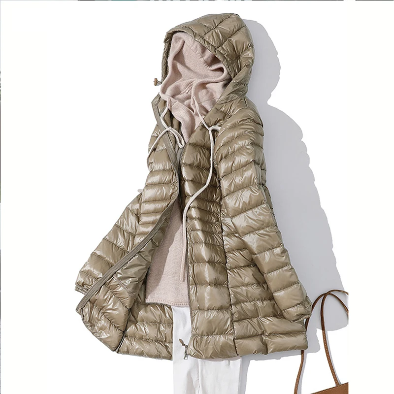 Женский пуховик, 7XL, зимний женский пуховик с капюшоном, длинная куртка, белый утиный пух, Женское пальто, ультра-тонкий светильник, одноцветные куртки