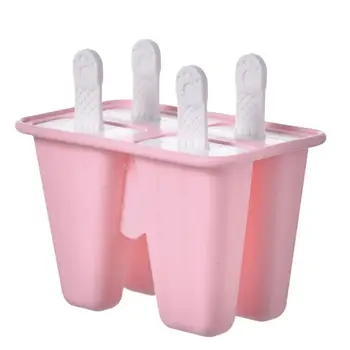 

4-Cell Silicone DIY Popsicle Molds Reusable Ice Lolly Maker Ice Cream Making Tool For Home Office DIY Ice Cream Mould