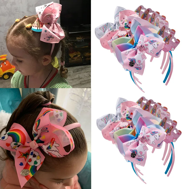 6 шт./лот повязка для волос Jojo Siwa девочек лента с принтом единорога на голову