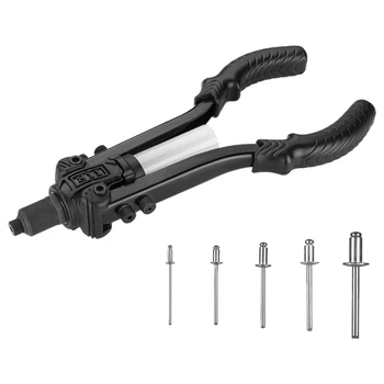 

13inch Hand Riveter Heavy-Duty Rivet-Gun 100Pcs Rivets 5 Nosepieces Collecting Bottle Leverage Design Energy Saving