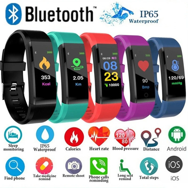 Reloj inteligente deportivo con Bluetooth para hombre, pulsera inteligente resistente al agua con control del ritmo cardíaco y Contador de pasos, 115 Plus