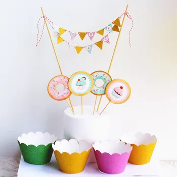 

24pcs Donut Birthday Cake Decoration Card Insertion Set Gold Onion Cake Surrounding Decoration Set Birthday Party Supplies