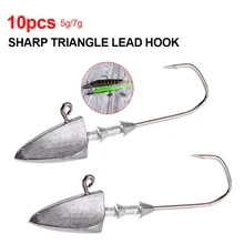 10pcs Jig Head Lead Triangle Head Hook 5g 7g Lead Fish Hook Anti-hanging Bottom Crank Hook Soft Lure Hook Fishing Accessories
