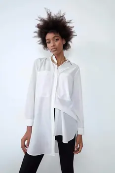 

Blouse women plus size vintage tops clothes Asymmetric pocket cotton zaraing women blouse Shirt sheining vadiming female A9631