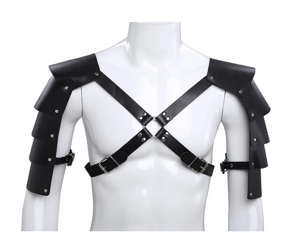 

Men Medieval Costume Armor Cosplay Accessory Vintage Gothic Warriors Knights Shoulder PU Leather Harness