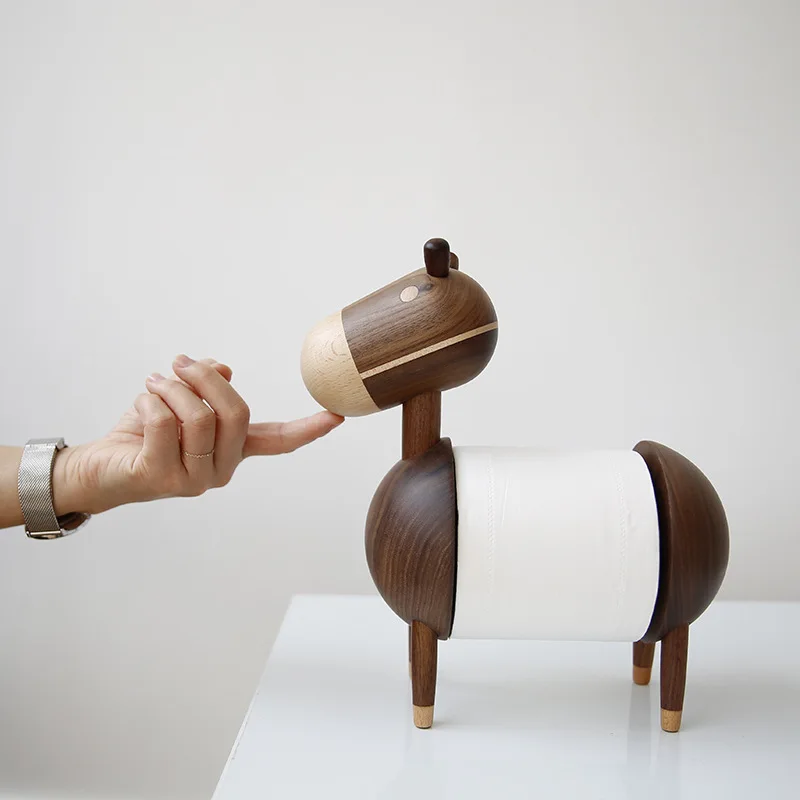 

Cartoon Donkey Roll Paper Stand Natural Wooden Home Office Table Decoration Paper Towel Holder Toilet Bathroom Tissue Storage