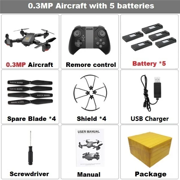 VISUO XS809HW XS809W Selfie RC Drone With Wide Angle HD Camera Drone Altitude Hold Profissional WiFi FPV Quadcopter Helicopter - Цвет: Set5 0.3MP F 5B