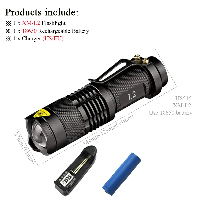 Мини CREE XM L2 светодиодный светильник-вспышка, фонарь с зумом, светильник-вспышка, перезаряжаемый XML T6, светильник-вспышка, 3800 люмен, аккумулятор 18650 - Испускаемый цвет: DHS515B1