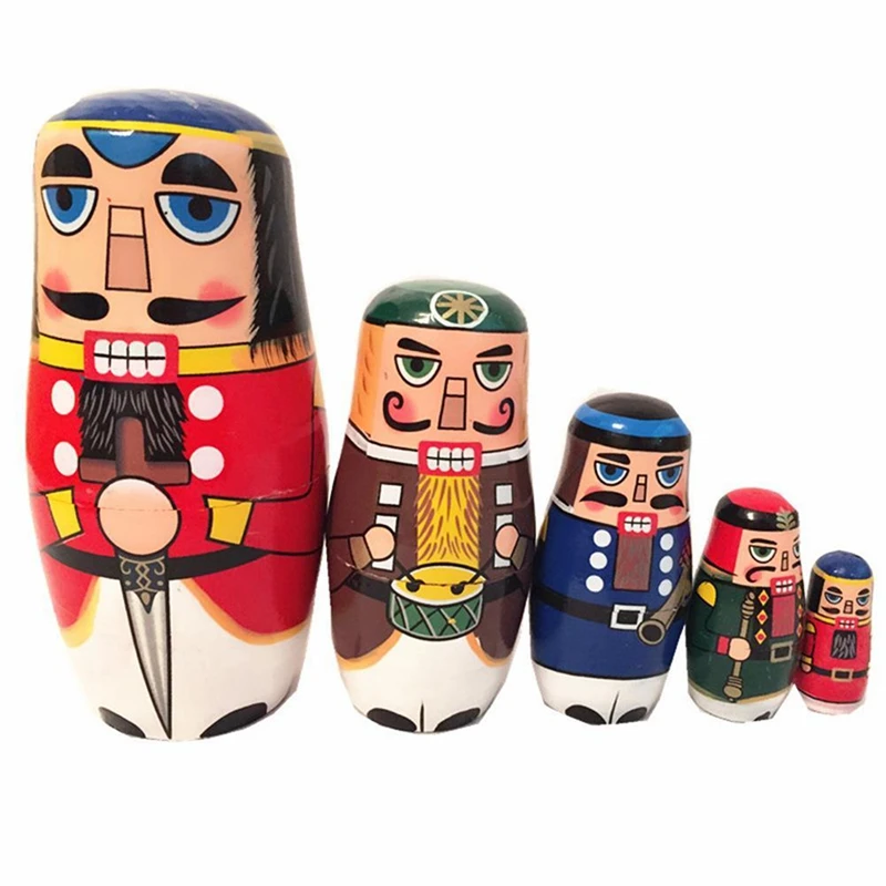 5Pcs/Set Nutcracker Handmade Wooden Russian Nesting Dolls Matryoshka Kids Education Toys Home Table Decor Craft | Дом и сад