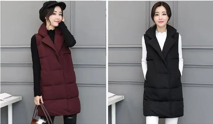 M/3Xl Для женщин осень-зима длинная куртка с секциями жилеты теплый, Облегающая посадка Повседневное плюс Размеры без рукавов хлопковые парки для активного отдыха жилеты K1193