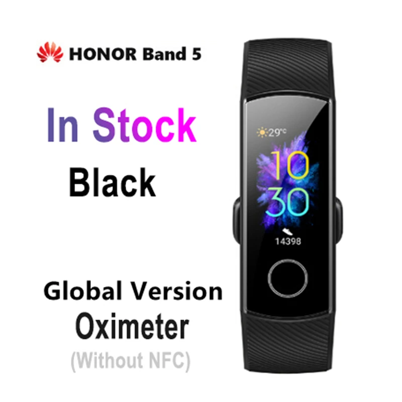 Huawei Honor band 5, смарт-браслет с кислородом крови, опционально, Смарт-часы AMOLED, huawei, умный Браслет, heart rage, ftness, трекер сна - Цвет: Global Black no nfc