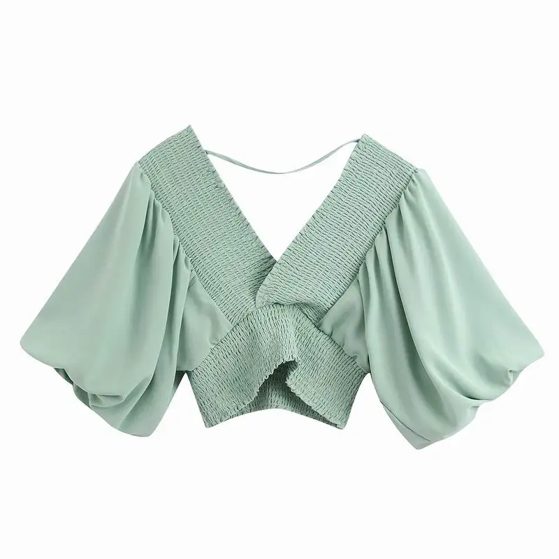 

Women Short Blouse Summer 2020 New Fashion V-Neck Shirt Female Casual Pullover Crop Tops