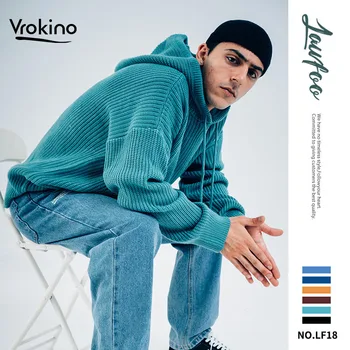 

2019 Autumn and Winter New Style Men's Casual Solid Color Hooded Knit Sweater Stylish High Quality Loose Men's Hoodies