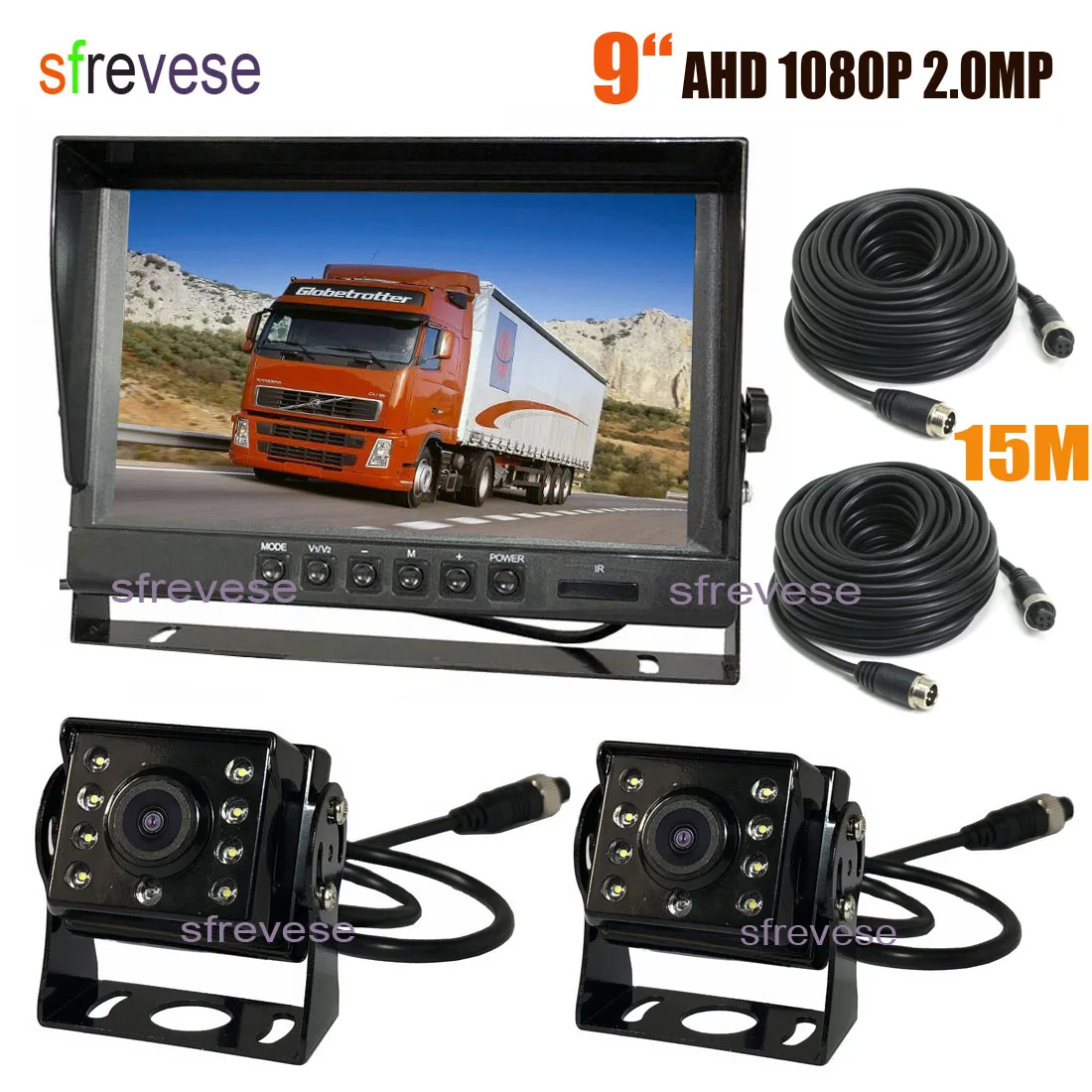 " ips HD 4Pin 2CH автомобильный монитор заднего вида+ 2x AHD 1080P 175 градусов камера заднего вида для автобуса грузовика комплект 15 м кабель Водонепроницаемый