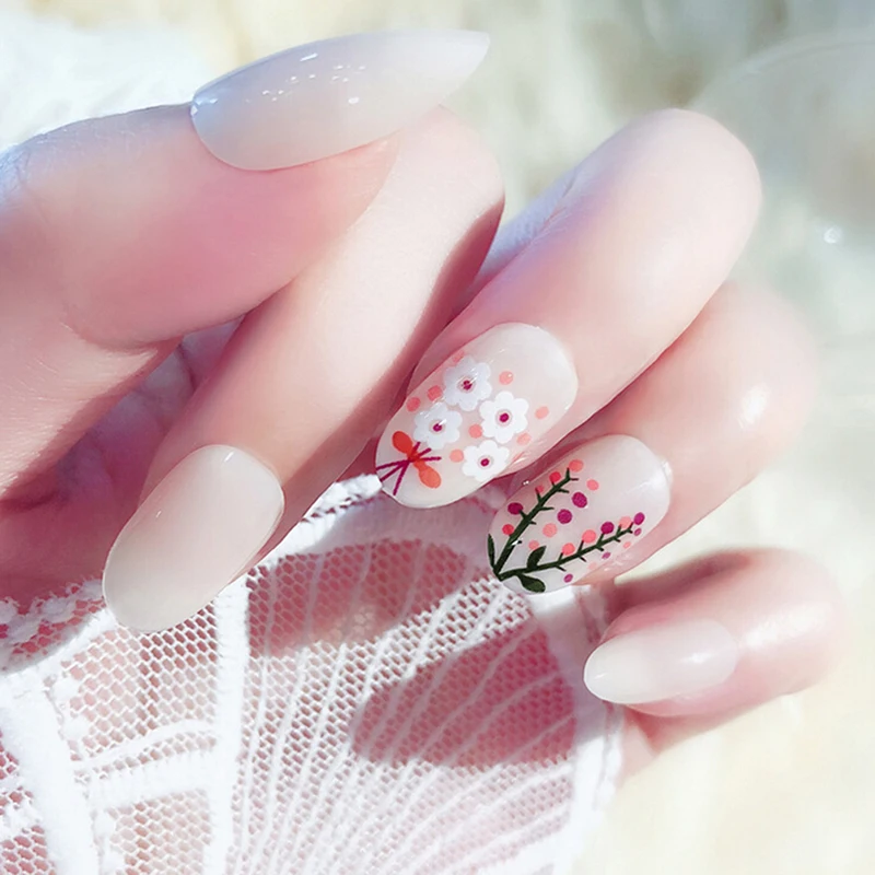 24pc Hot Beautiful Flowers French Printing False Nail Tips Art  Fake Nails