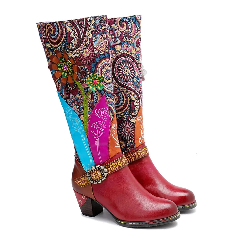 

Handmade Ethnic Female Western Cowboy Boot D Knight Luxury Boots Shoes Woman Retro Genuine Leather Casual Women's Knee High Boot