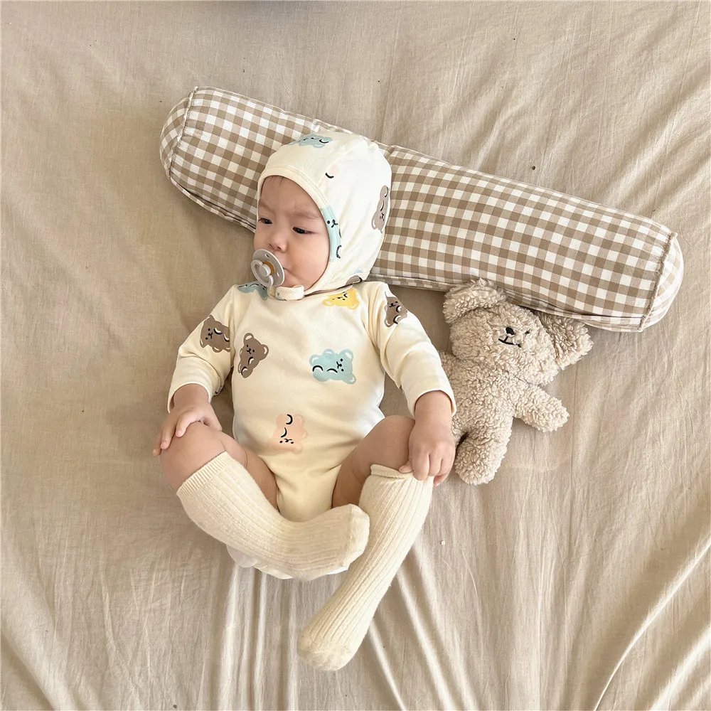 Description Picture 5 of itemMILANCEL Spring Baby Pajama Set Colorful Bear Boys Bodysuit Hat Infant Blouse and Pants Set