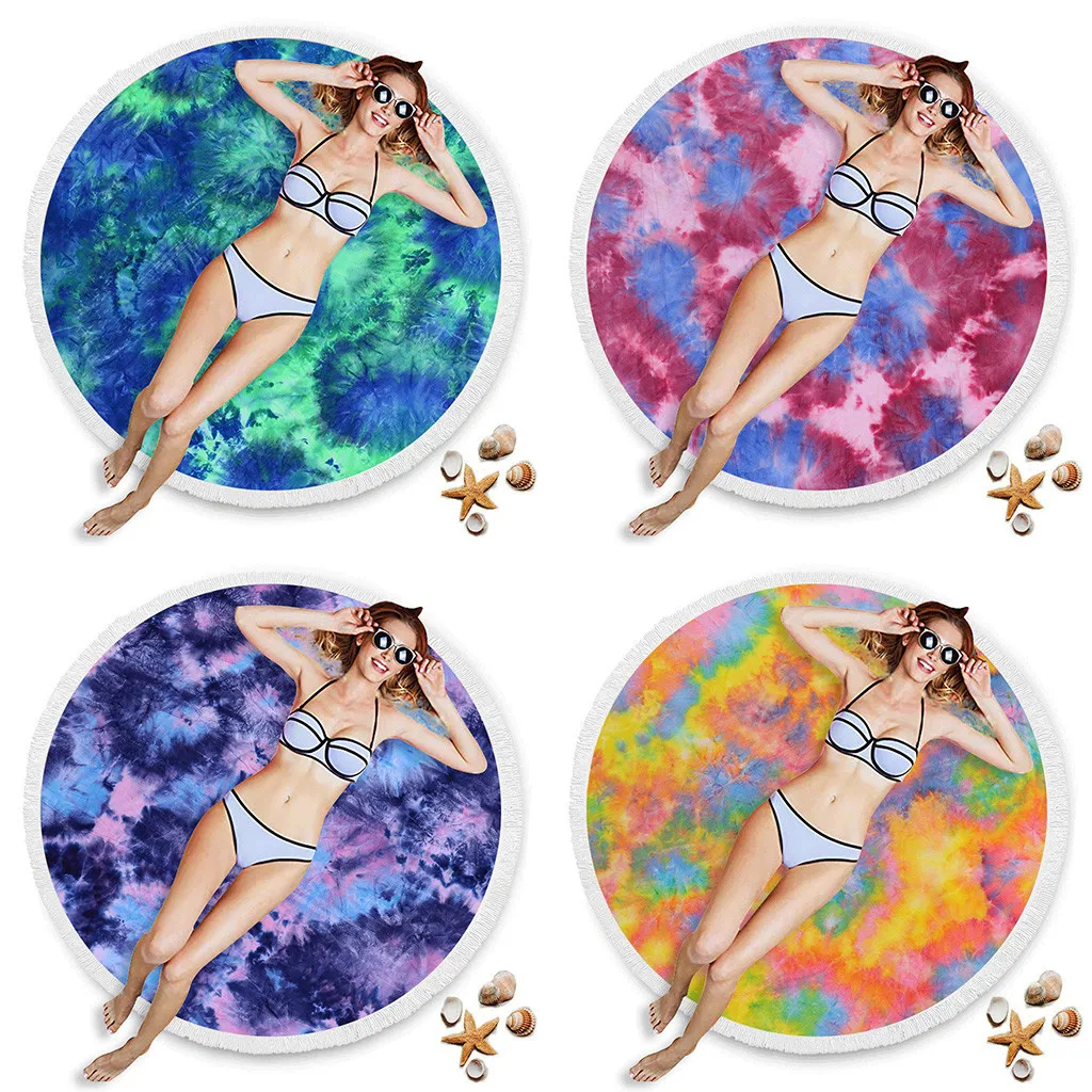 Thick Round Blanket Microfiber Yoga Mat Tassels Soft Water Absorbent Beach Towel