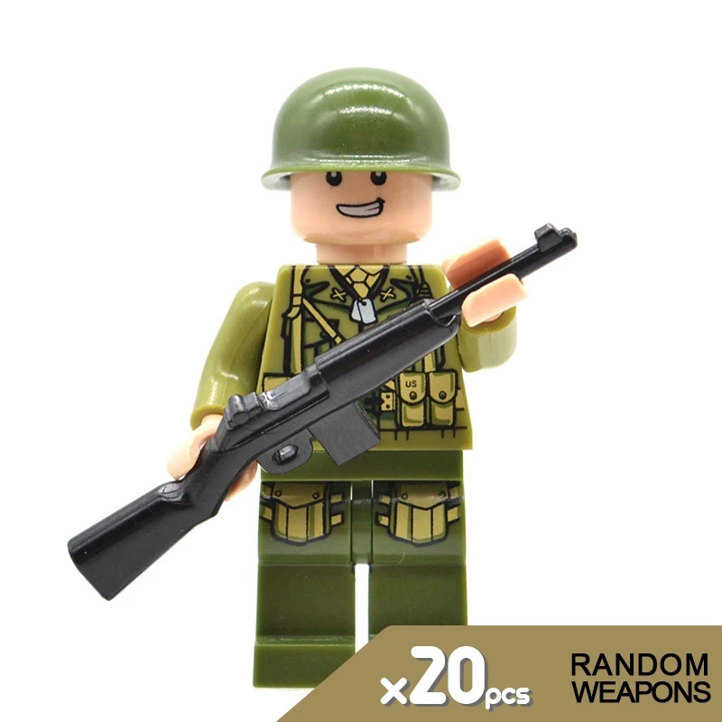 Comprar 20 50 unids lote WW2 bloques soldados ejército militar Unión Soviética Reino Unido EE. UU. Italia Construcción de ladrillos armas regalos juguetes para niños