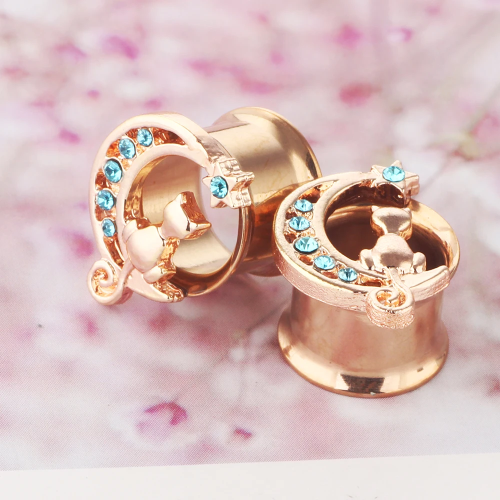 Stainless Steel Crystal Ear Tunnel Plug Flower Ear Gauge Plug And Tunnel Fleash Ear Stretcher Tunnel Saddle Plug Jewelry