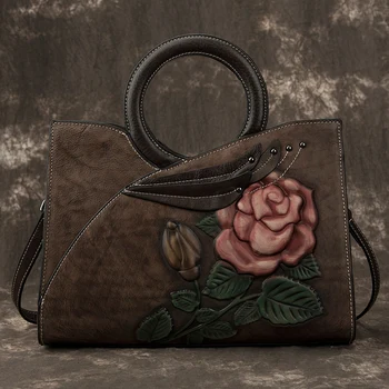 

2019 New Luxury Women Genuine Leather Handbags Ladies Retro Elegant Shoulder Messenger Bag Cow Leather Handmade Womans Bags