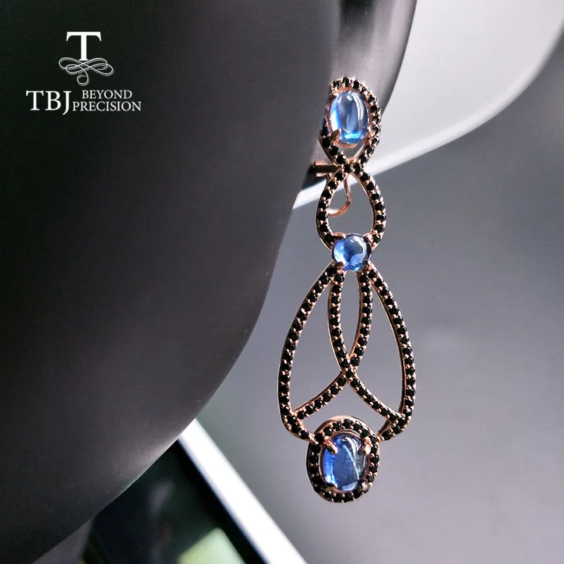 TBJ,Long party earring with natural blue kyanite 925 sterling silver rose gold fine jewelry for girls best gift