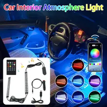 Car LED Strip Light 48LEDs Multicolor RGB Music Car Atmosphere Lights Under Dash Lighting Auto Interior Mood Light Decoration