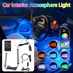 Carro conduziu a luz de tira 48leds multicolorido rgb música atmosfera do carro luzes sob traço iluminação auto interior humor luz decoração