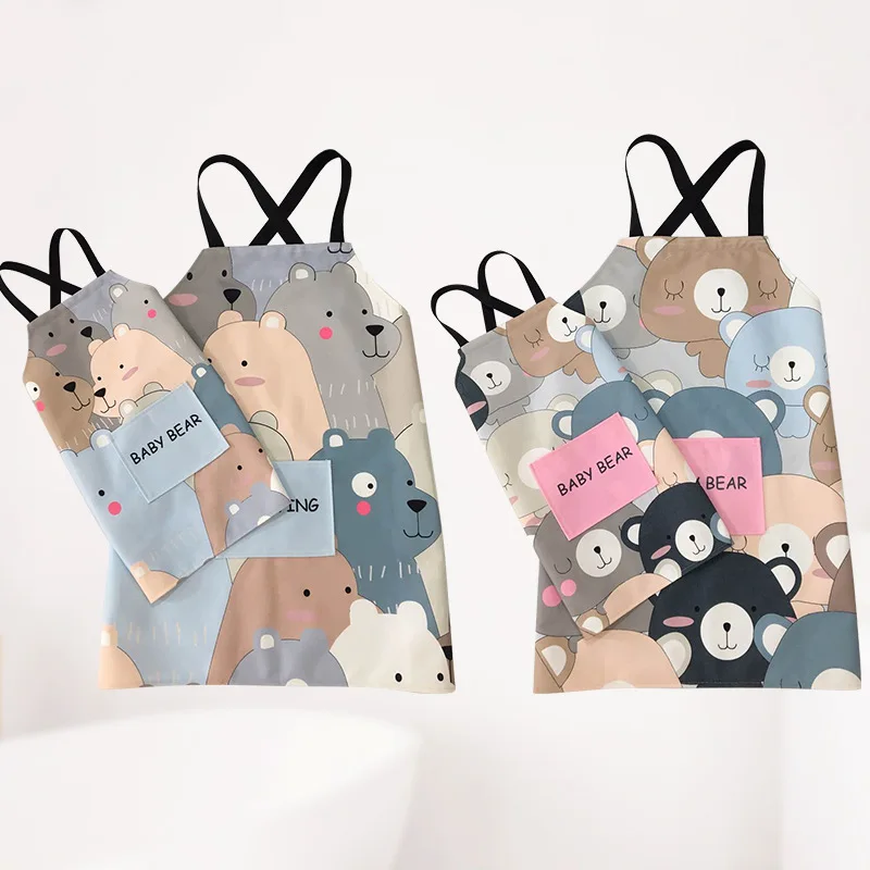 

1Pcs Kitchen Aprons for Parents and children Linen Bibs Household Cleaning Pinafore Home Cooking Apron Cartoon illustrated apron