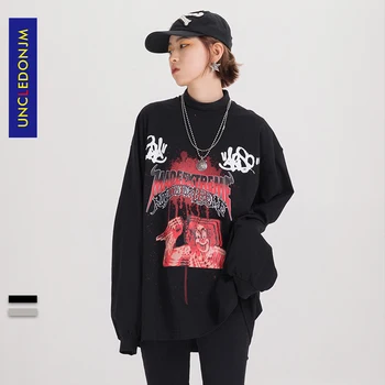 

UNCLEDONJM 2020 Plus Size Women/Men Printed Long Sleeve Shirts Loose fit Tee Shirt Top Streetwear Hip hop Women T Shirt me-308