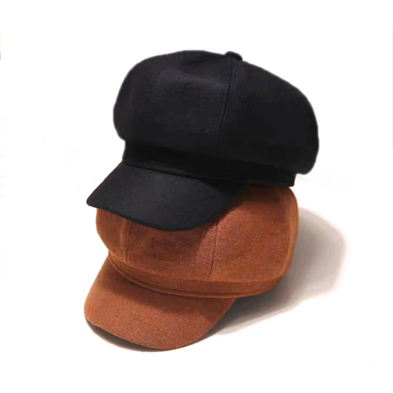 Новая мода сплошной цвет восьмиугольная шапка шапки женские осень зима Стильная художница газетчик Кепка s берет шапки
