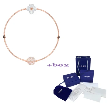 

MULIER SWA New Crystal Black And white Double-Sded Four Leaf Clover Rose Gold Magnetic Buckle Bracelet Elegant Of Love Gift