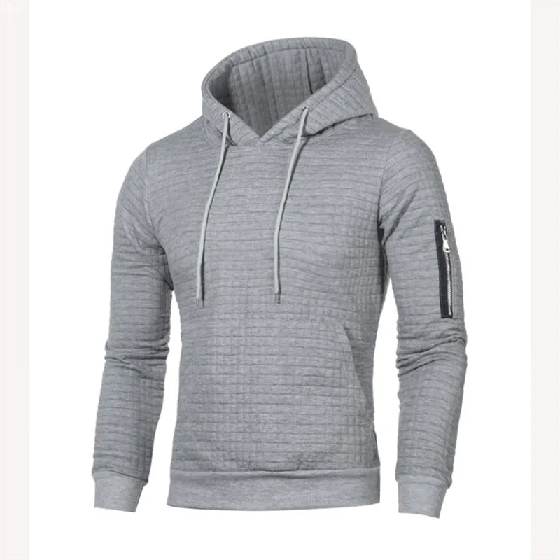 Light Grey Осеннее платье с длинными рукавами куртка для бега Для мужчин клетчатая открытый спортивное пальто с капюшоном; обтягивающий свитшот с тренажерный зал куртки тренировочный костюм - Цвет: Light Grey