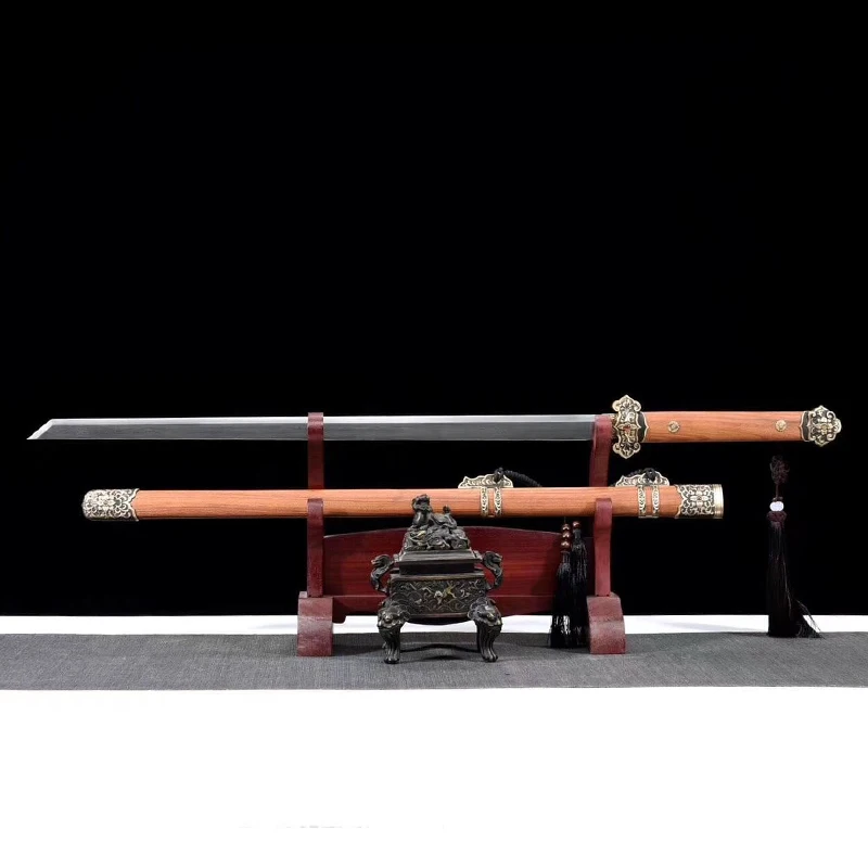 Handmade Folded steel Chinese sword long straight Tang dynasty Copper fittings knife Full tang