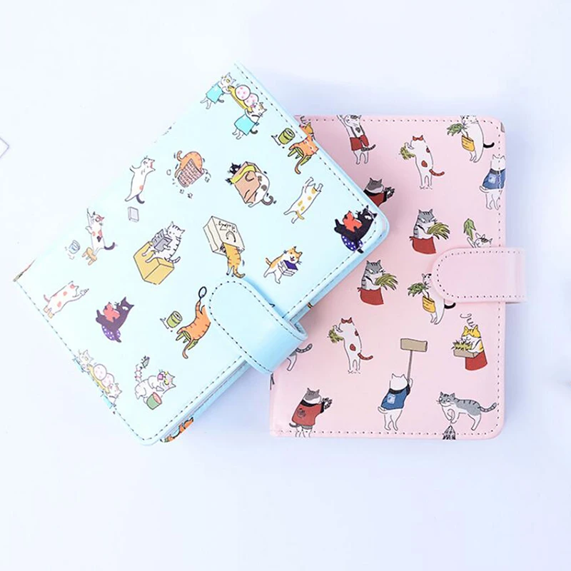 Creative Stationery Cute Cat Notebook Leather Cover Kids Notebook With Color Paper Binder Diary Gift 1PC