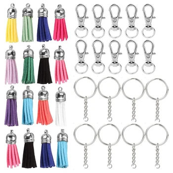 

Key Chain Rings with Colourful Tassel Pendants Bulk Set with Chain and Jump Rings for Keychain, DIY Accessories, Crafts