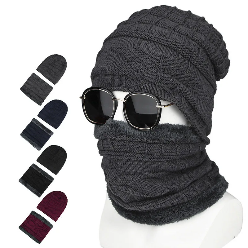 2 шт. модные зимние защитные вязанные шапочки Skullies& Beanies с шарфы-Снуды зимние аксессуары Шапочки
